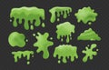 Slime green. Purulent blots slimy, goo splashes and mucus smudges. Bright toxic shiny liquid, spot of poison dribble silhouette.