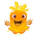 Slime Monster yellow colorful glitter character. Liquid funny slimy alien. Vector illustration