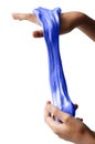 Slime elastic and viscous on child`s hand