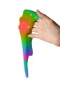 Slime elastic and viscous on child`s hand Royalty Free Stock Photo