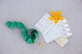 Slimming pills and measuring tape. Diet Royalty Free Stock Photo