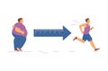 Slimming progress description with running men, vector illustration isolated.