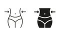 Slimming Waist Line and Silhouette Black Icon Set. Woman Loss Weight Pictogram. Shape Waistline Control. Female Body Royalty Free Stock Photo