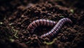 Slimy earthworm crawling on green leaf in nature environment generated by AI