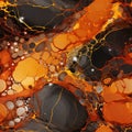 Slimy Marble: Orange, Black, And Gold Pattern With Fluid Networks