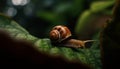 Slimy snail crawling on green leaf outdoors generated by AI Royalty Free Stock Photo