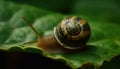 Slimy snail crawling on green plant leaf generated by AI Royalty Free Stock Photo