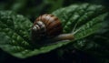 Slimy snail crawling on wet green leaf generated by AI Royalty Free Stock Photo