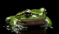 Slimy toad sitting by pond, staring ahead generated by AI