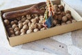 A slingshot and many balls in paper box