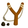 Slingshot. Wooden catapult. Flat cartoon illustration Royalty Free Stock Photo