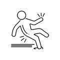 Black line icon for Slip accident, careless and injury