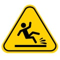 Slip danger icon on white background. Wet floor sign. Yellow triangle with falling man symbol. Caution wet floor. flat style Royalty Free Stock Photo