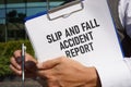 Slip and fall accident report is shown using the text Royalty Free Stock Photo