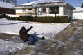 Slip, Fall on Icy Sidewalk, Home Accident Royalty Free Stock Photo