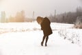 Slip on the slippery ice and snow on the road track at the country in freezing winter day Royalty Free Stock Photo