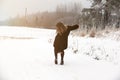 Slip on the slippery ice and snow on the road track at the country in freezing winter day Royalty Free Stock Photo