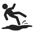 Slipped man black icon, wet floor danger