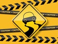 Slippely road sign on yellow wall vector background