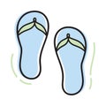 Slipper couple hand drawn sketch, Shoes colour doodle, Slippers vector isolated illustration, Beach slippers icon, Flat