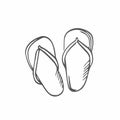 Slipper couple hand drawn sketch, Shoes pair black and white doodle, Slippers vector isolated illustration, Beach slippers icon, Royalty Free Stock Photo
