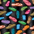 Slipper drawing style walking black seamless pattern