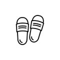 Slipper linear vector icon. Flip flops line thin sign. Beach sneakers outline symbol. home shoes simple logo black on white. Sanda Royalty Free Stock Photo