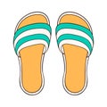 Slipper with stripes icon in cartoon style. Flip flops beach shoes green and yellow color. Vector illustration isolated Royalty Free Stock Photo