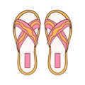 Slipper with wave stripes yellow and pink color icon in cartoon style. Flip-flop female shoes for beach outline symbol Royalty Free Stock Photo