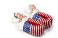 Slippers from american flag with George and Barbara Bush head Royalty Free Stock Photo