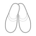 Spa, hotel - home slippers footwaer - black outlines - isolated Royalty Free Stock Photo