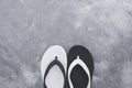 Slippers on cement floor Royalty Free Stock Photo