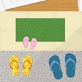Slippers and Doormat in Front Of Door illustration.