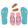 Slippers family, for the beach, on a white background. Royalty Free Stock Photo