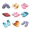 Slippers home footwear isolated pairs male female and for kids Royalty Free Stock Photo