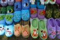 slippers made of felted wool with hand embroidery at the exhibition-fair of folk art