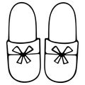 Slippers. The subject of domestic wardrobe. Vector illustration in doodle style. Contour on an isolated white background. Sketch.