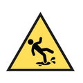 Slippery floor hazard icon with yellow triangle sign. Isolated on a white background. Royalty Free Stock Photo