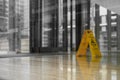 Slippery floor sign in public interior Royalty Free Stock Photo