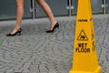 Slippery floor surface warning sign