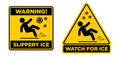 Slippery ice warning sign