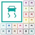 Slippery road dashboard indicator flat color icons with quadrant frames