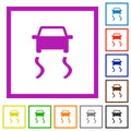 Slippery road dashboard indicator flat framed icons
