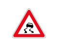 Slippery road traffic warning sign vector. Red triangle board. Road traffic symbols