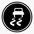 Slippery road warning sign car icy track vector isolated icon Royalty Free Stock Photo