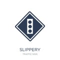 Slippery sign icon. Trendy flat vector Slippery sign icon on white background from traffic sign collection Royalty Free Stock Photo
