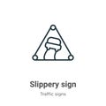 Slippery sign outline vector icon. Thin line black slippery sign icon, flat vector simple element illustration from editable Royalty Free Stock Photo