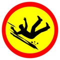 Slippery slope warning sign red yellow round background Royalty Free Stock Photo