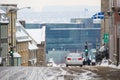 Slippery steep hill in Quebec City Canada in winter