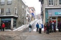 Slippery steep hill in Quebec City Canada in winter